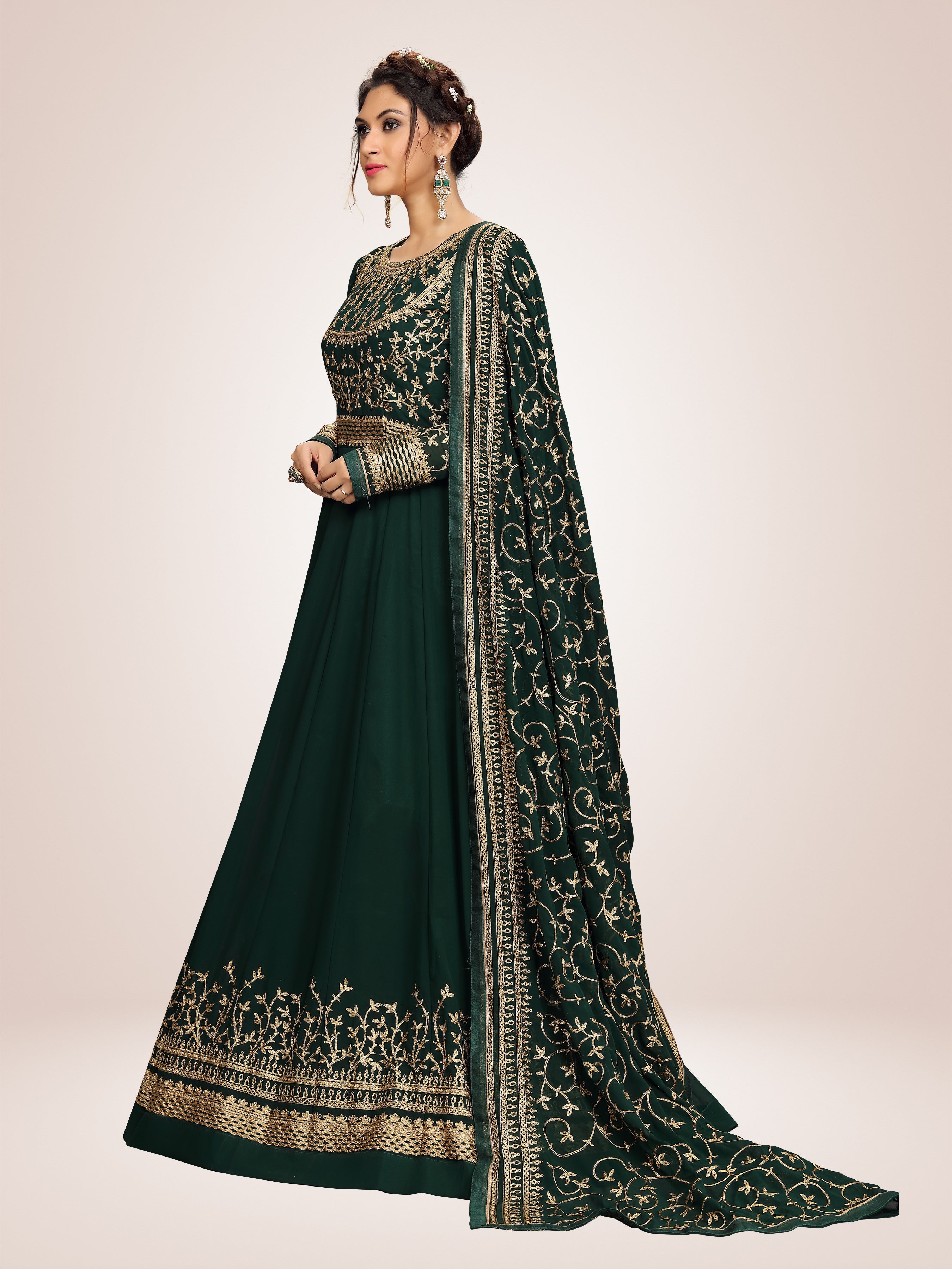 Green Georgette Embroidery Anarkali  Salwar Suit with Dupatta For Women's Trendmallsin