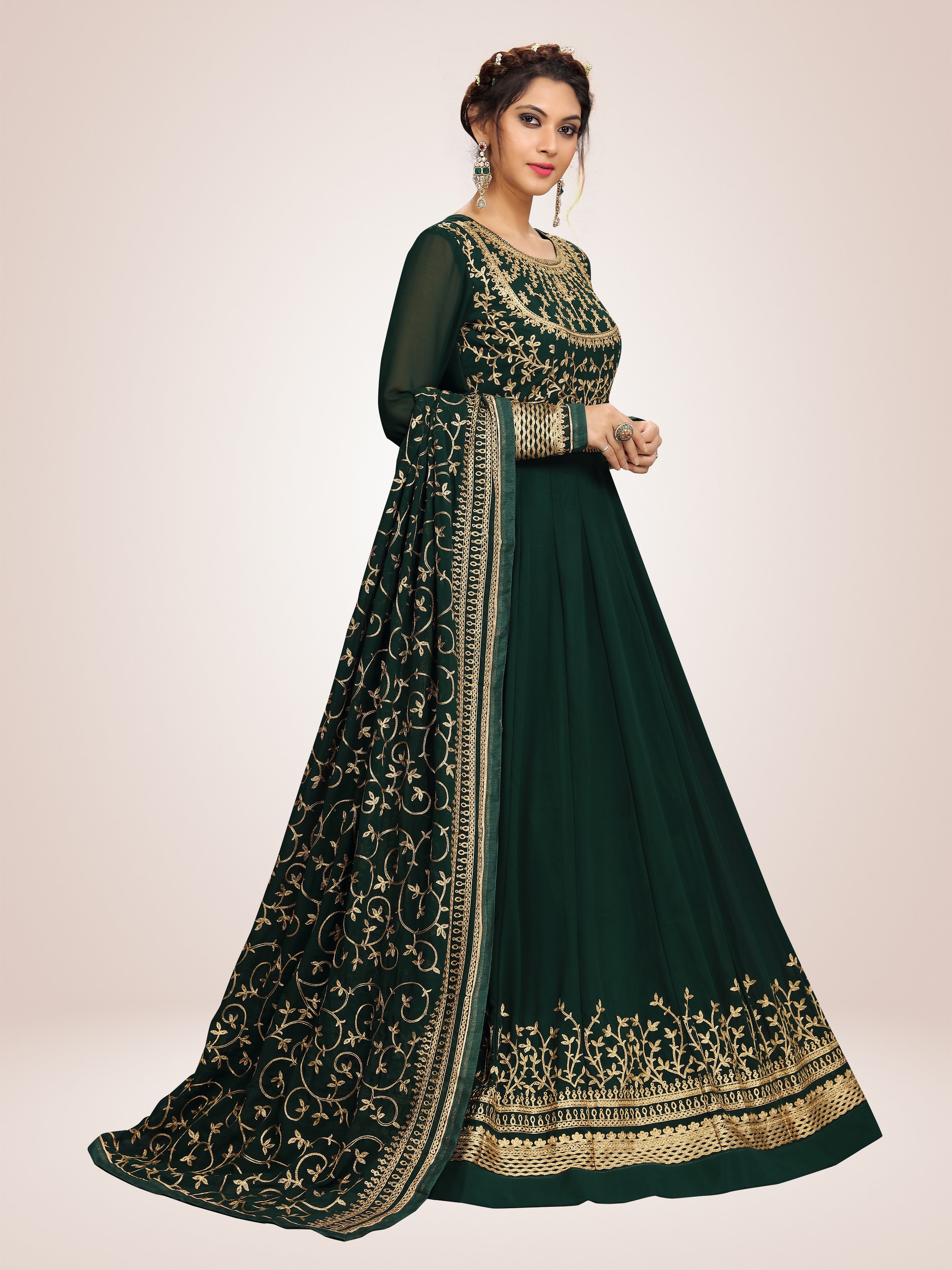 Green Georgette Embroidery Anarkali  Salwar Suit with Dupatta For Women's Trendmallsin