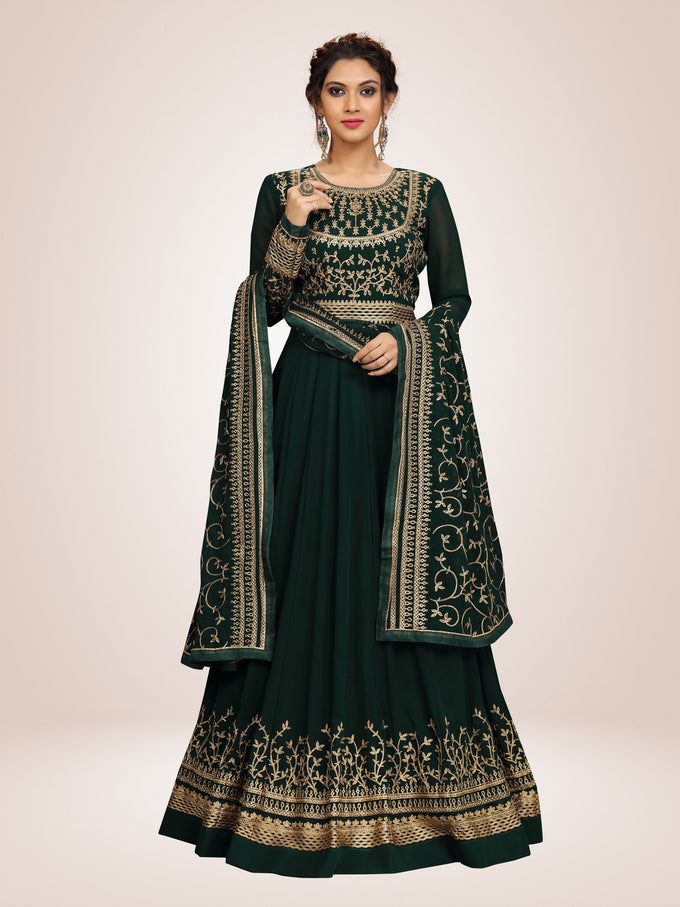 Green Georgette Embroidery Anarkali  Salwar Suit with Dupatta For Women's Trendmallsin