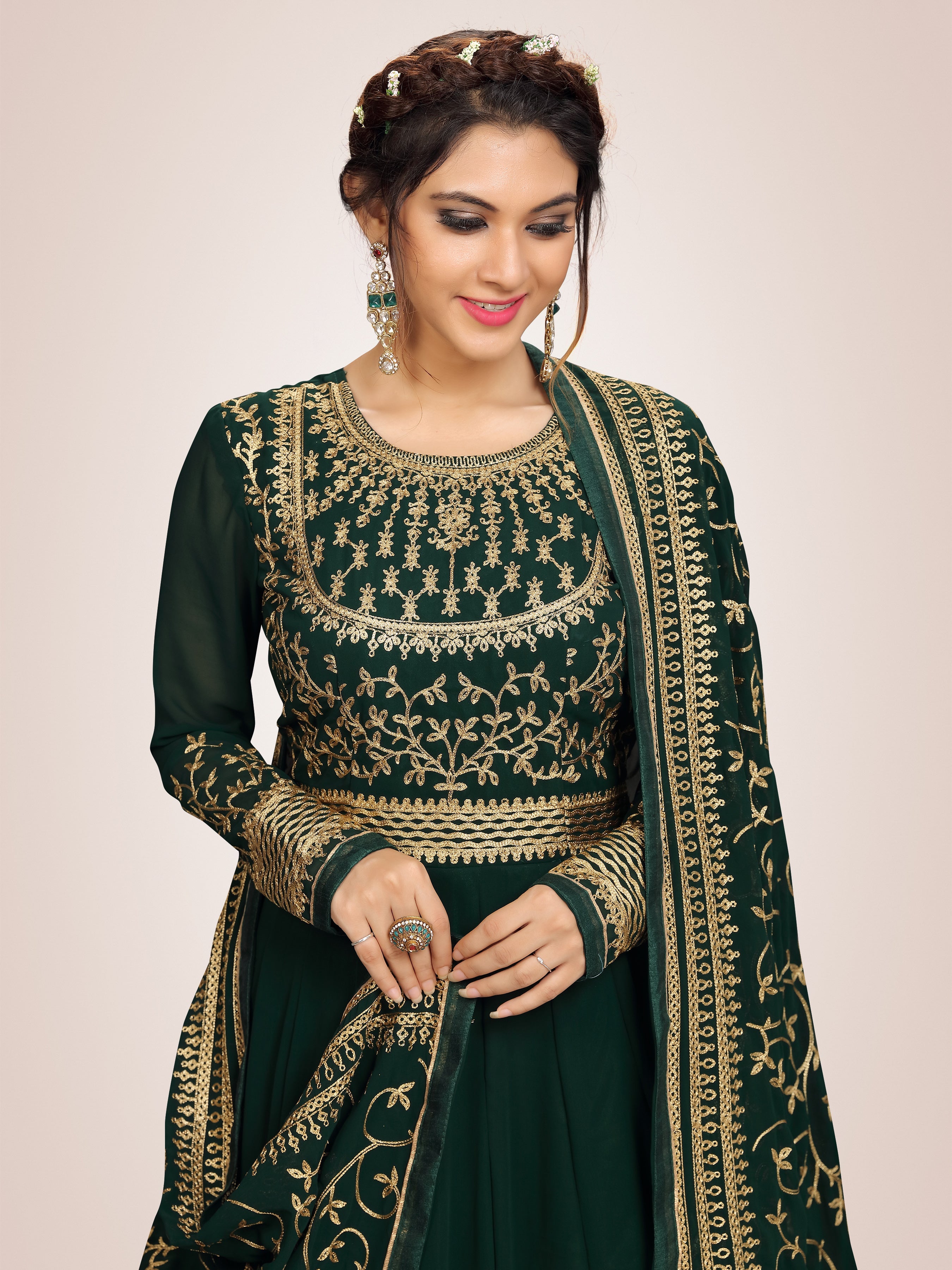 Green Georgette Embroidery Anarkali  Salwar Suit with Dupatta For Women's Trendmallsin