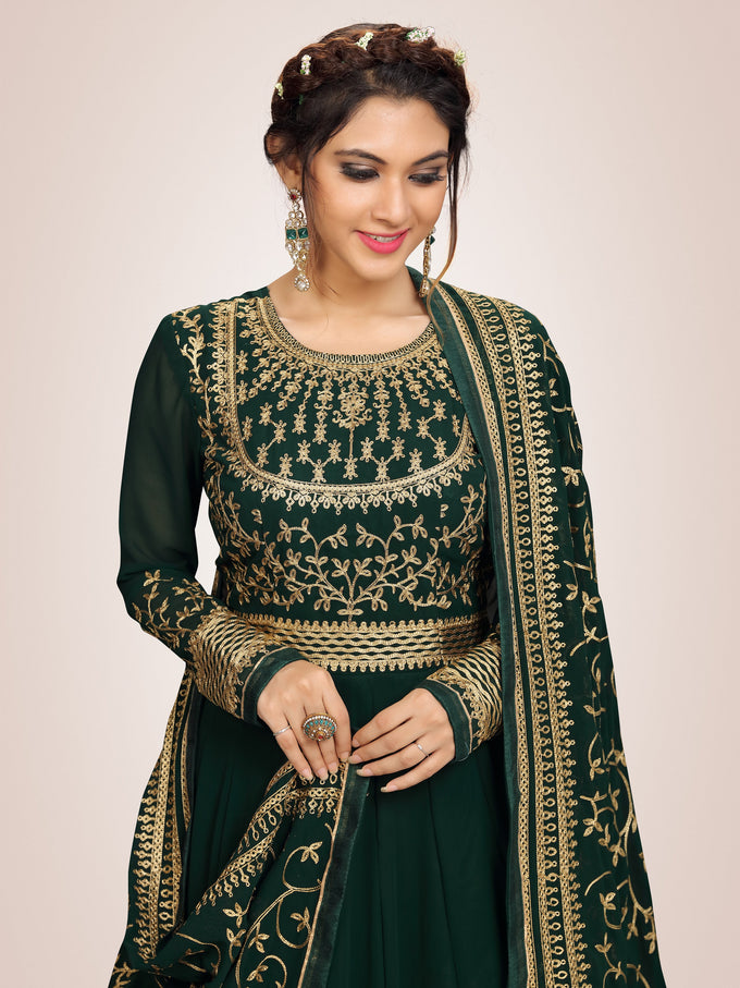 Green Georgette Embroidery Anarkali  Salwar Suit with Dupatta For Women's Trendmallsin