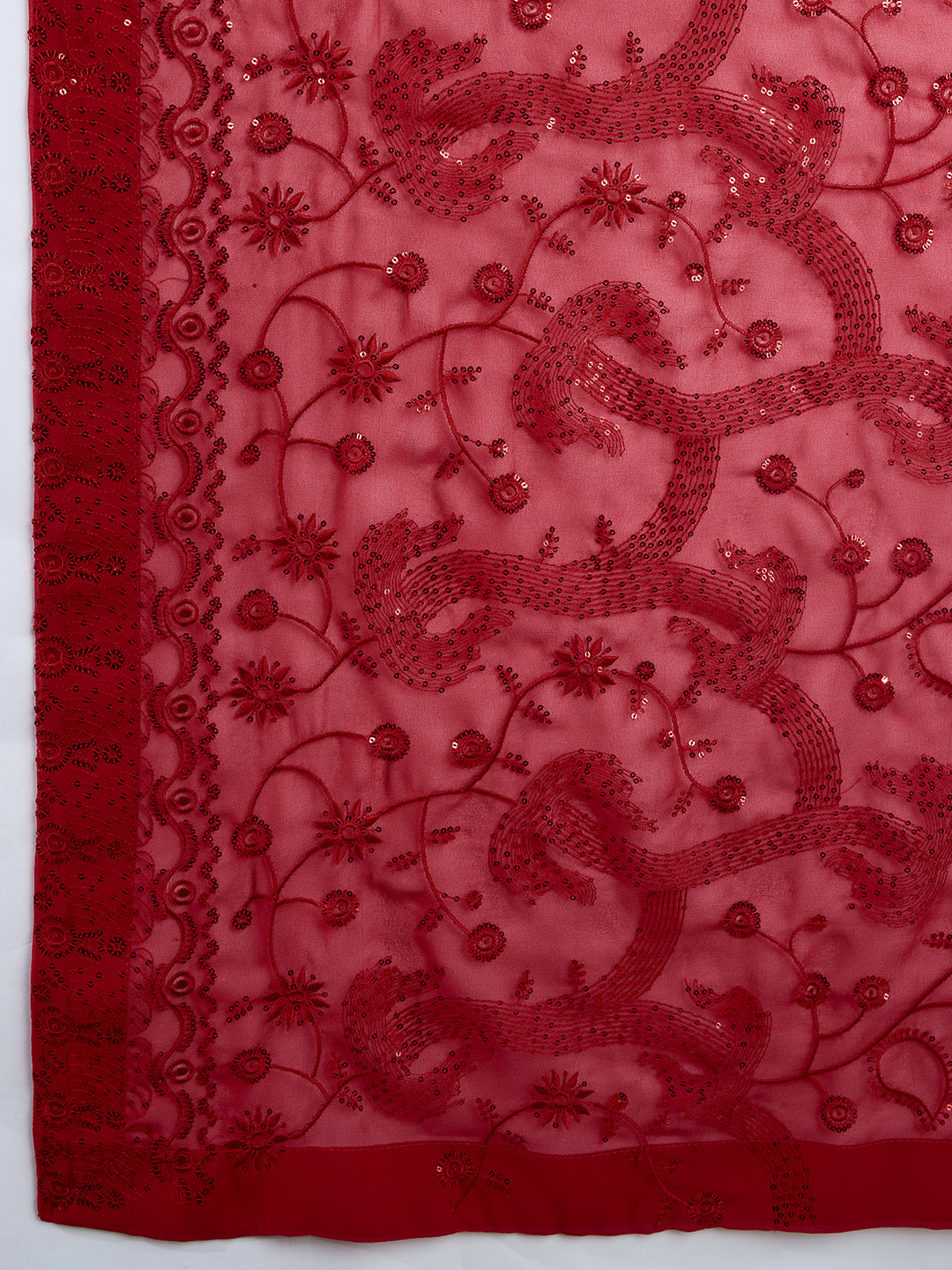 Women's Red Georgette Embroidery Sequence Saree with Unstitched Blouse Piece Trendmalls
