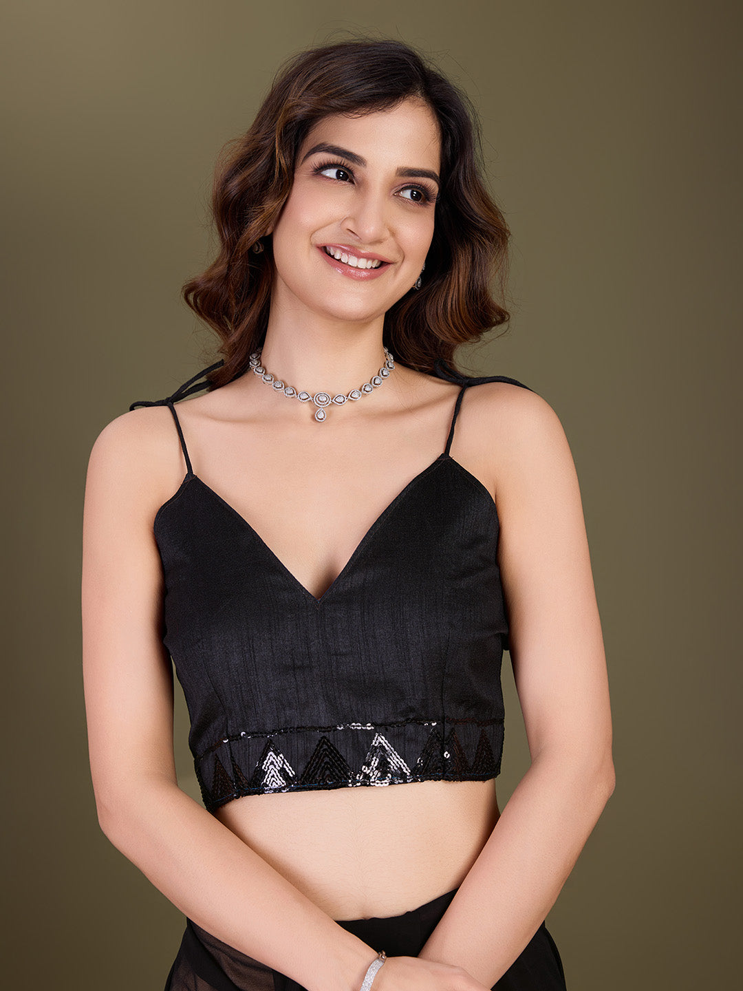 Women's Black Georgette Sequence Embroidery Work Saree with Blouse Piece Trendmalls