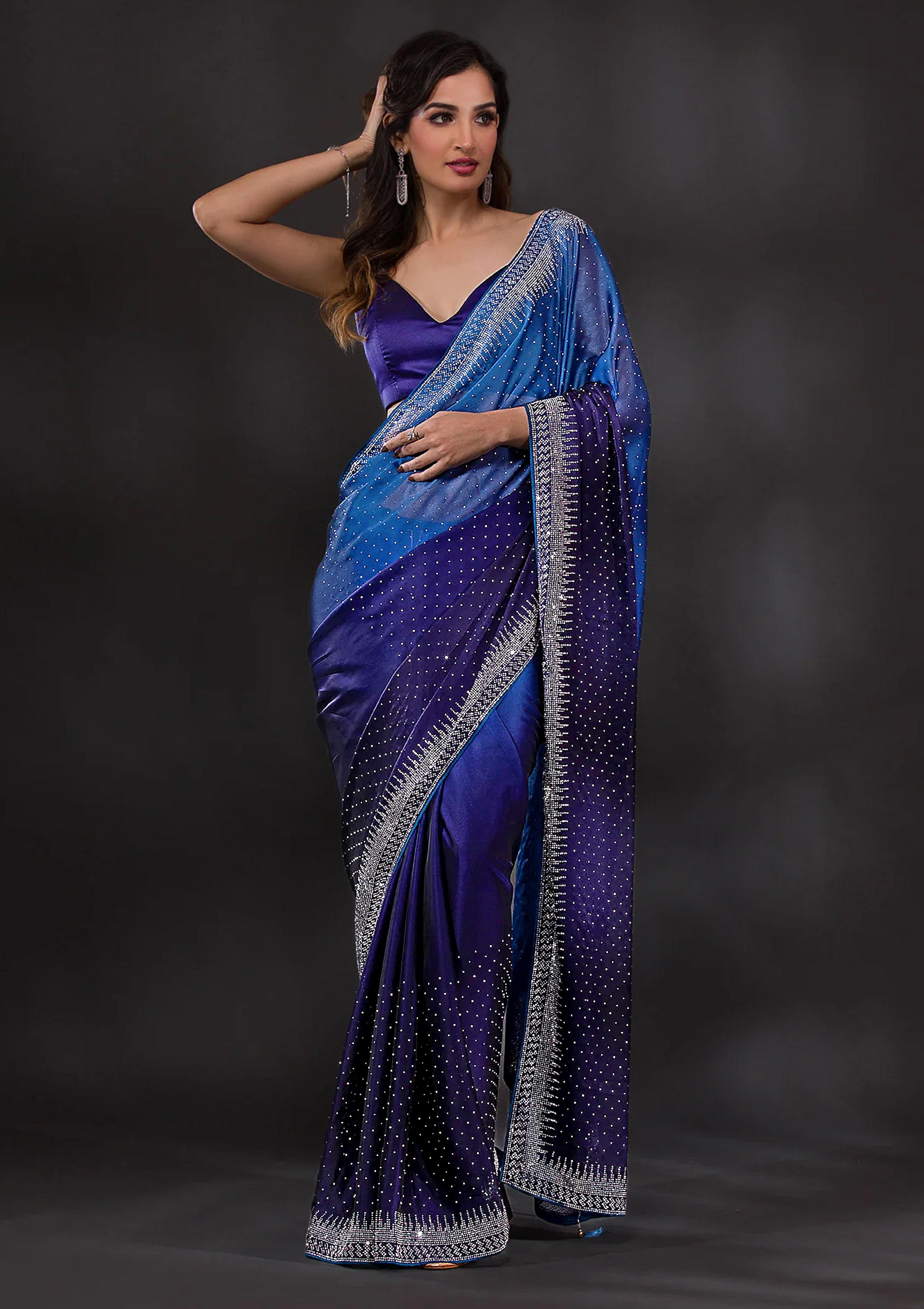 Blue Rangoli Silk Siroski Dual Shade Saree with Unstitch Blouse Piece Trendmalls