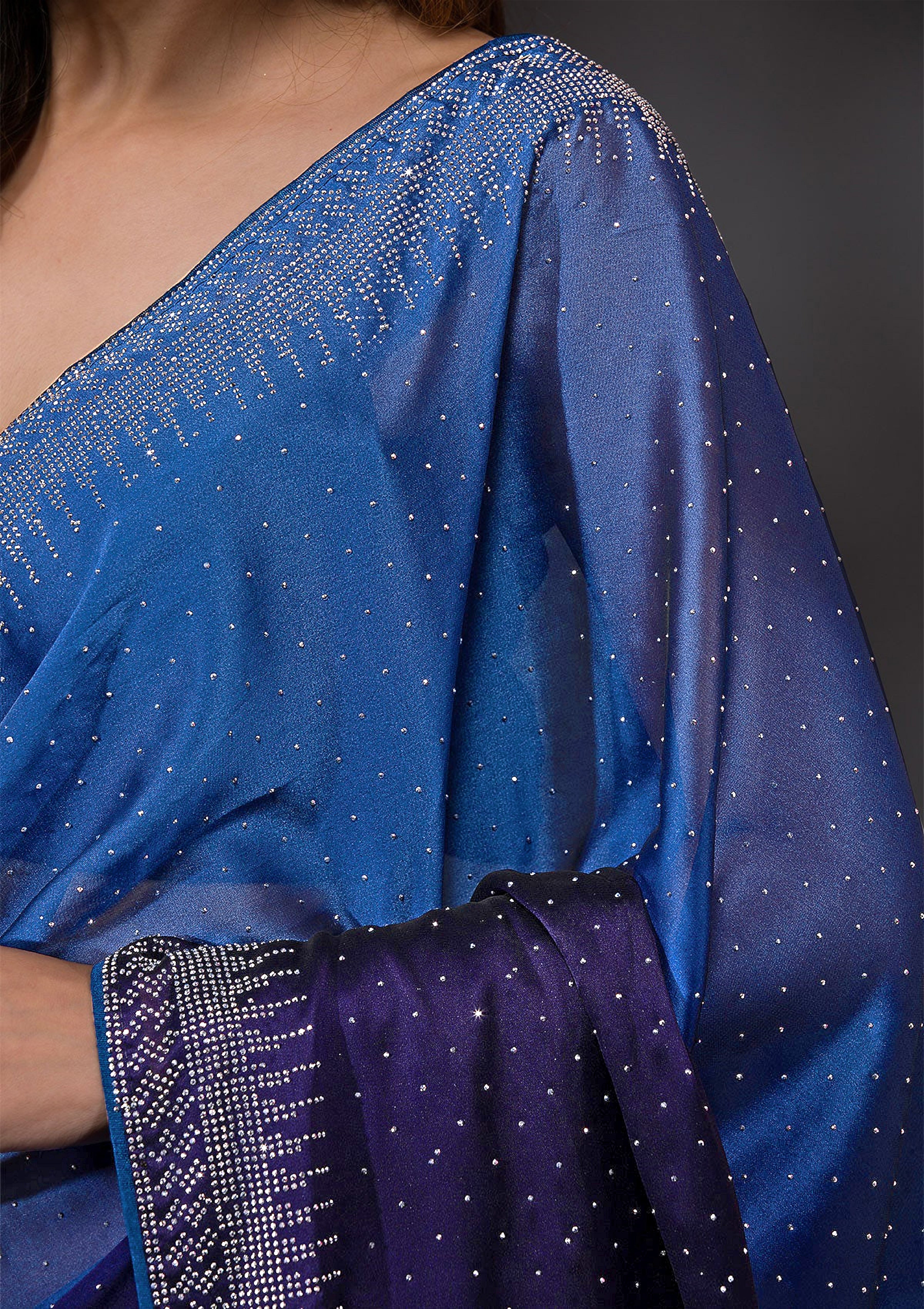 Blue Rangoli Silk Siroski Dual Shade Saree with Unstitch Blouse Piece Trendmalls