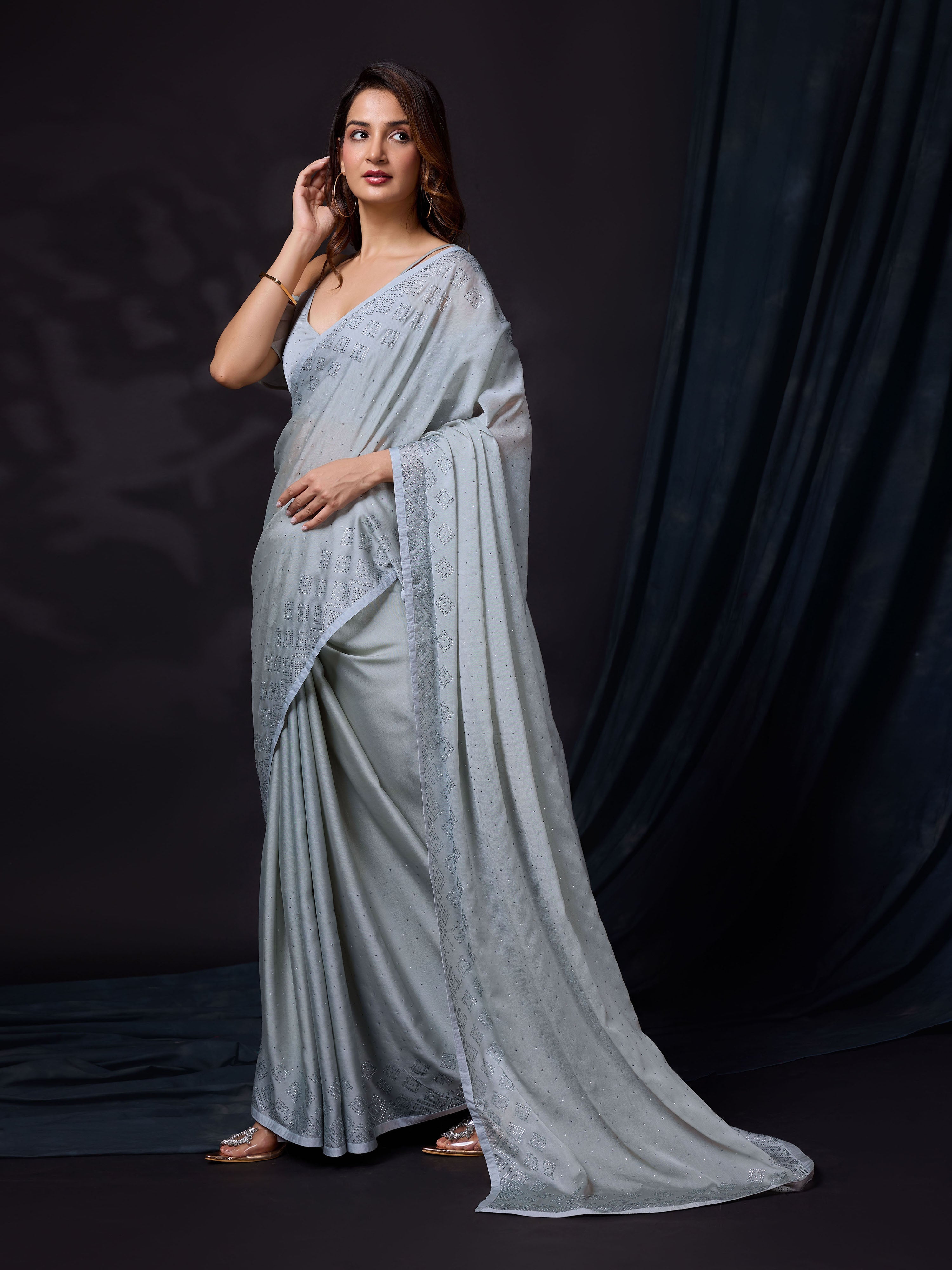 Women's Rangoli Silk Siroski Dual Shade Saree with Unstitch Blouse Piece Trendmalls