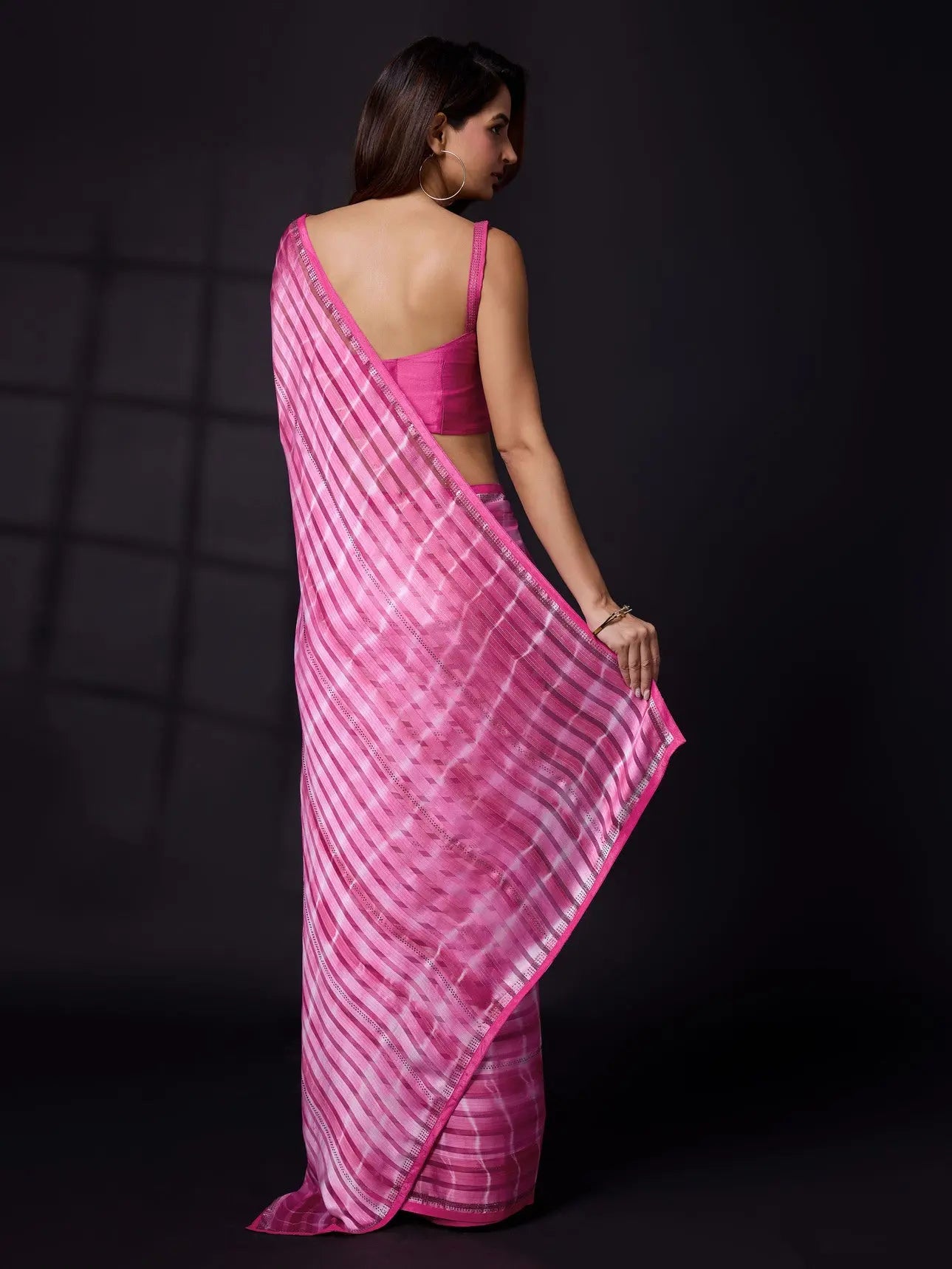 Women's Satin Blooming Siroski Work Saree with Blouse Piece Trendmalls
