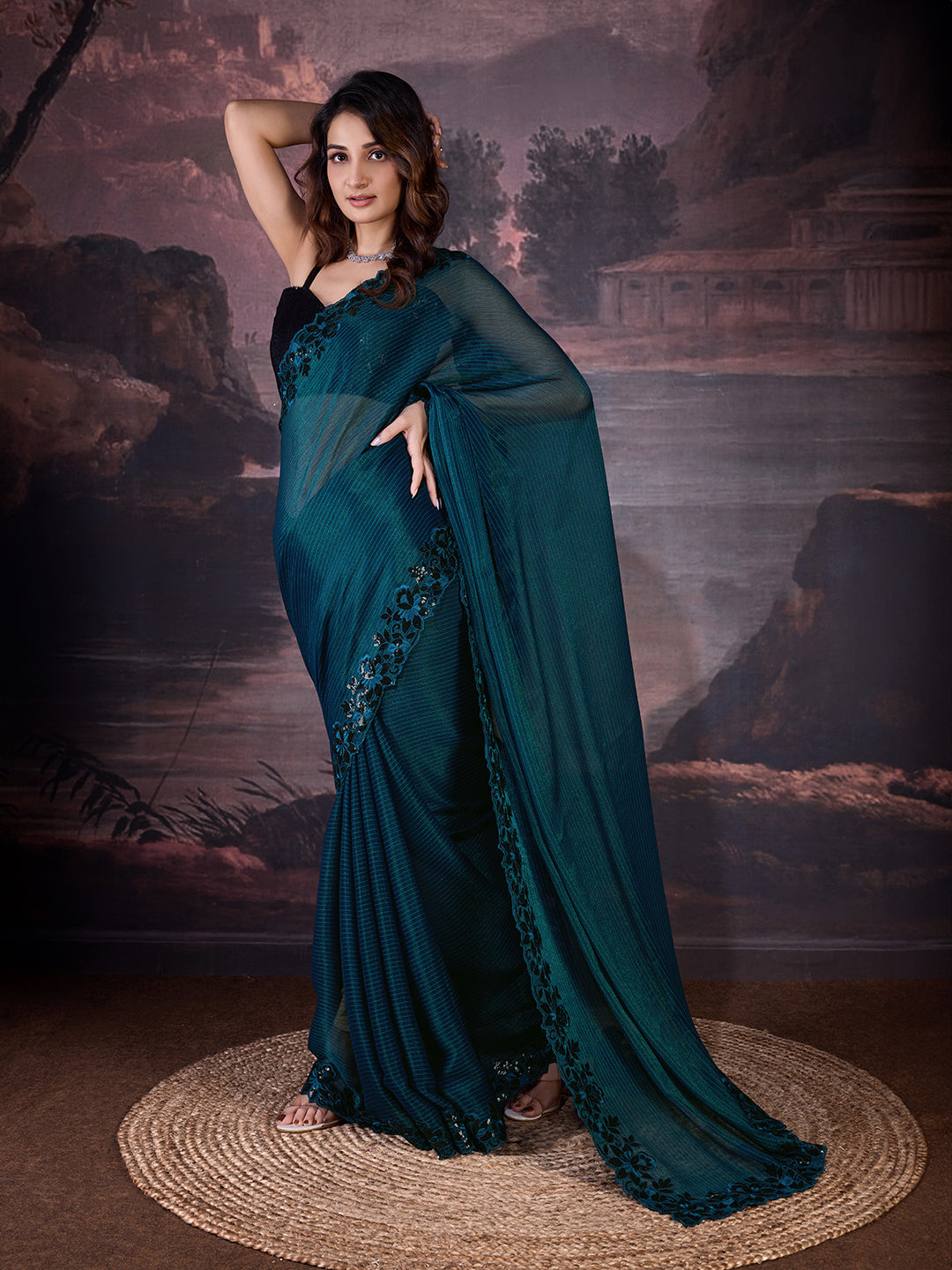 Women's Chiffon Embroidered Border Saree with Blouse Piece Trendmalls