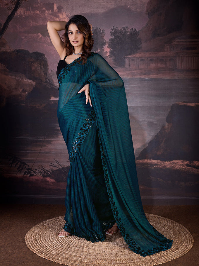 Women's Chiffon Embroidered Border Saree with Blouse Piece Trendmalls