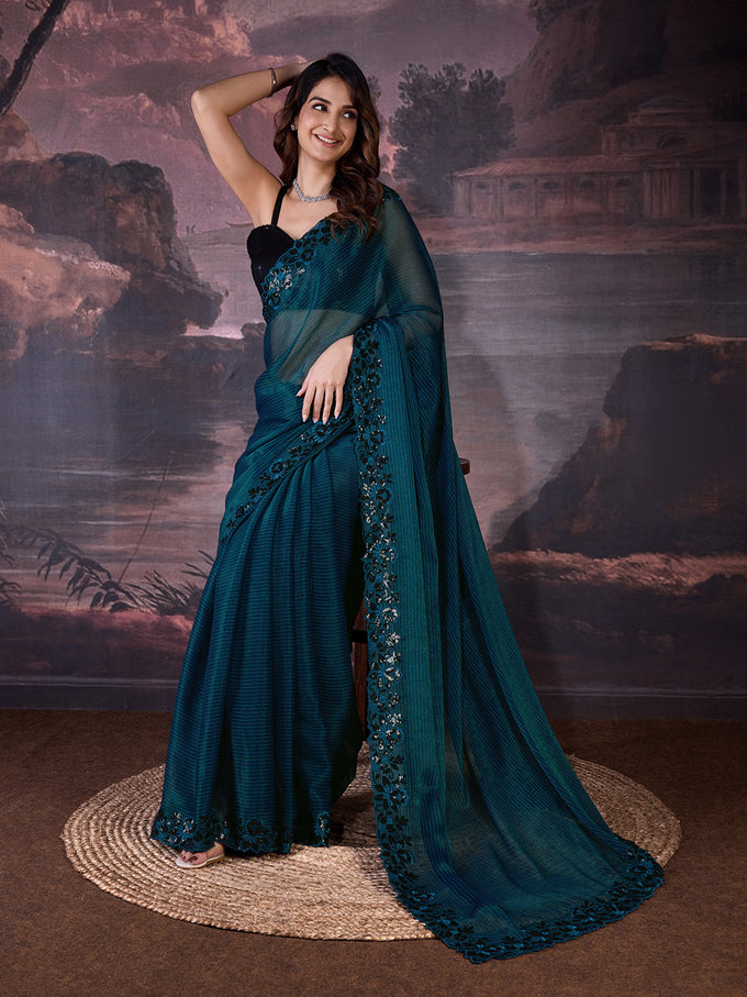 Women's Chiffon Embroidered Border Saree with Blouse Piece Trendmalls