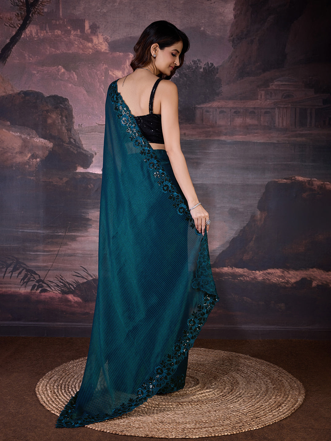 Women's Chiffon Embroidered Border Saree with Blouse Piece Trendmalls