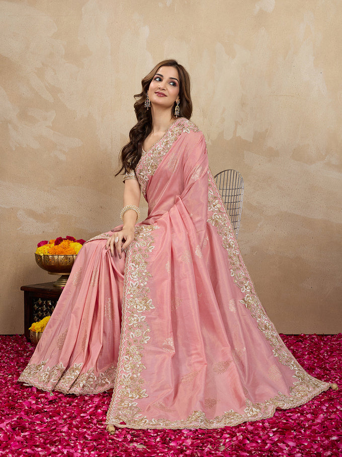Women's Jacquard Silk Embroidery Sequin Work Saree with Unstitch Blouse Piece Trendmalls