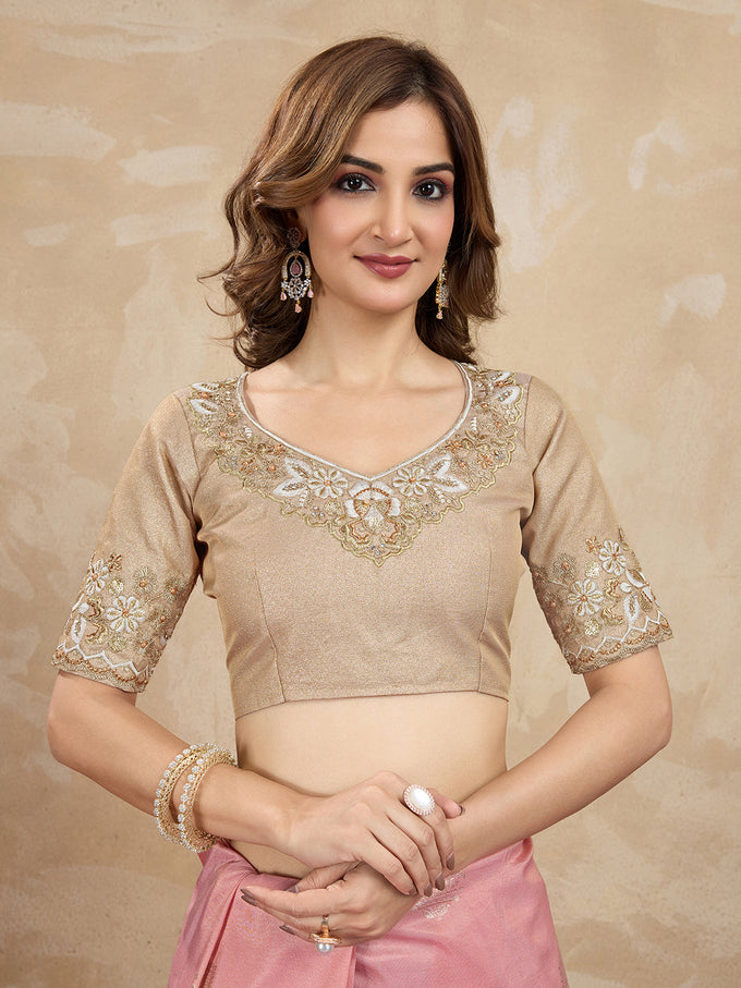 Women's Jacquard Silk Embroidery Sequin Work Saree with Unstitch Blouse Piece Trendmalls