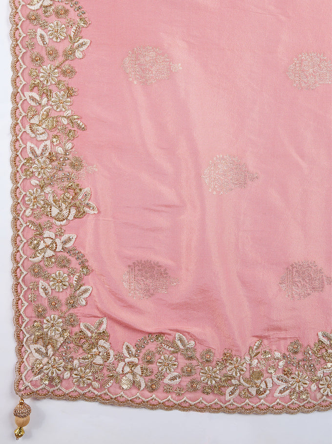 Women's Jacquard Silk Embroidery Sequin Work Saree with Unstitch Blouse Piece Trendmalls