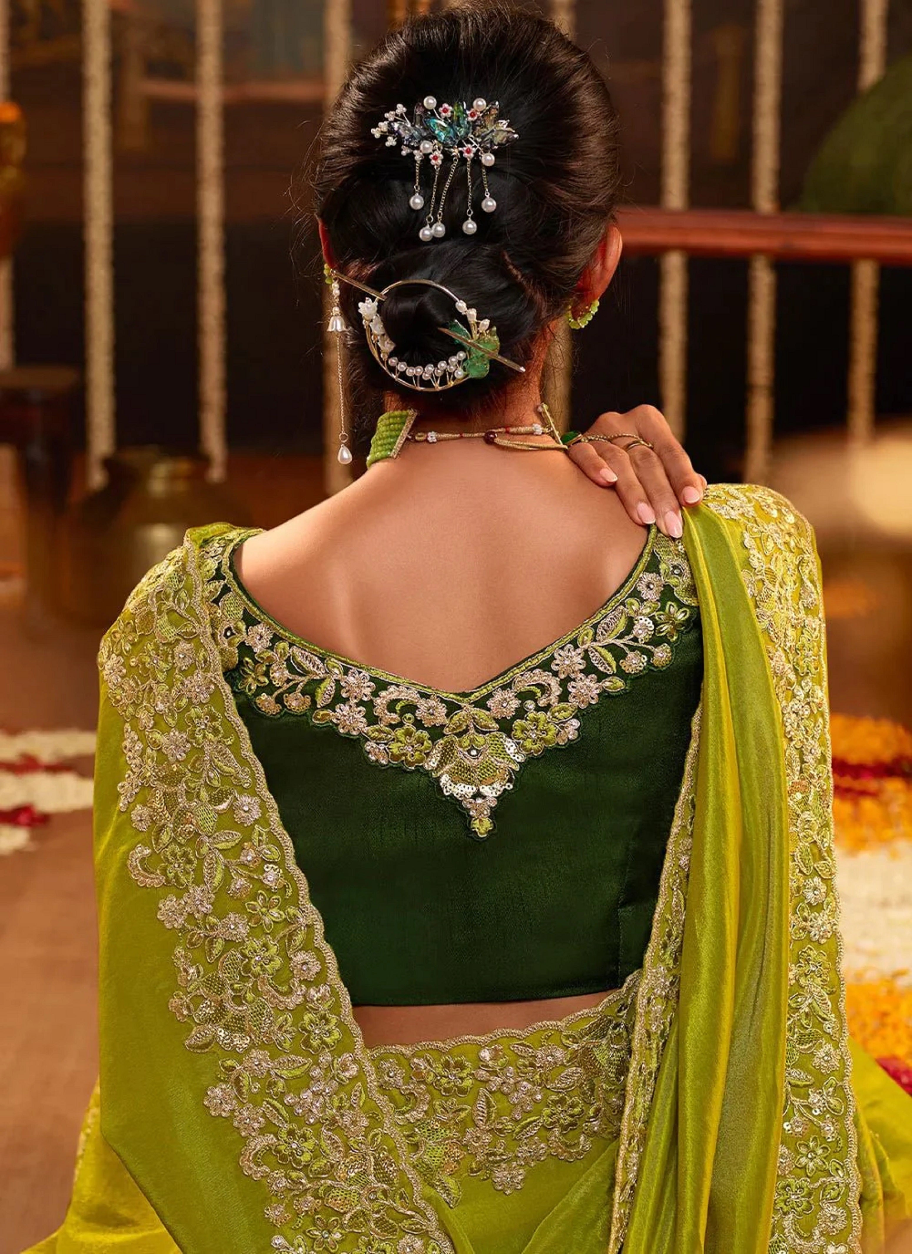 Women's Jacquard Silk Embroidery work Saree with Unstitched Blouse Piece Trendmalls