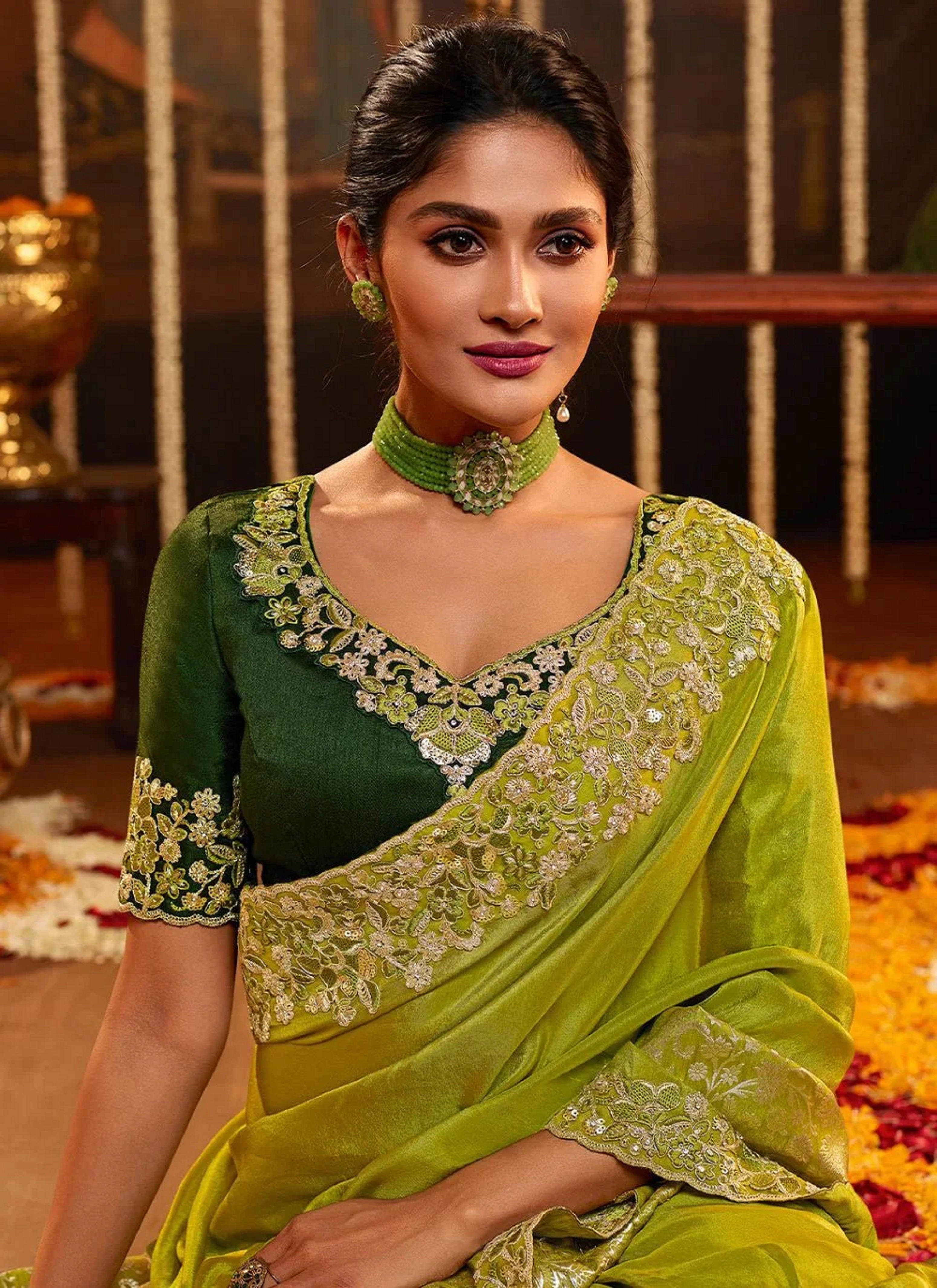 Women's Jacquard Silk Embroidery work Saree with Unstitched Blouse Piece Trendmalls
