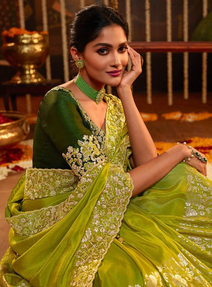 Women's Jacquard Silk Embroidery work Saree with Unstitched Blouse Piece Trendmalls