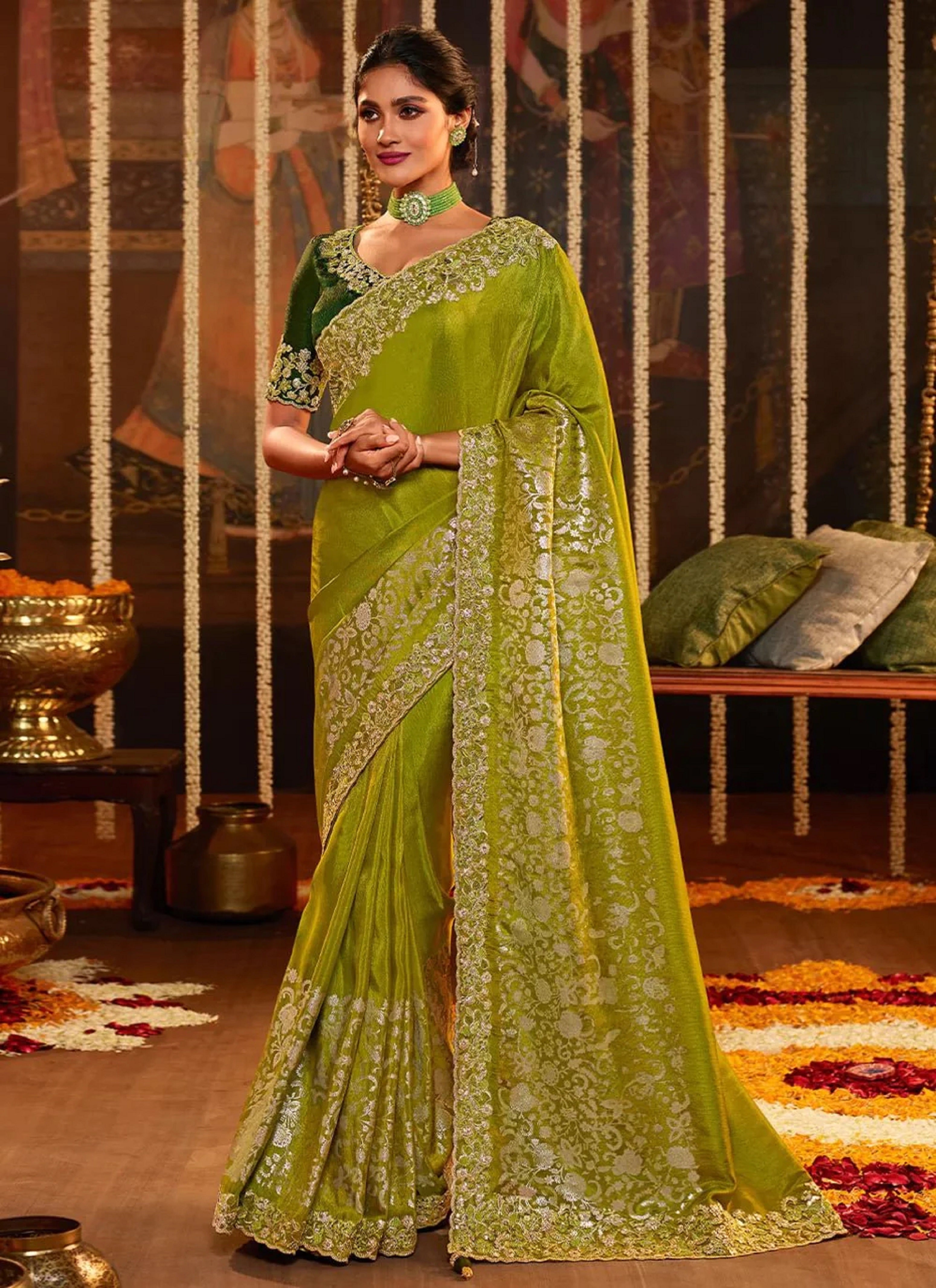 Women's Jacquard Silk Embroidery work Saree with Unstitched Blouse Piece Trendmalls