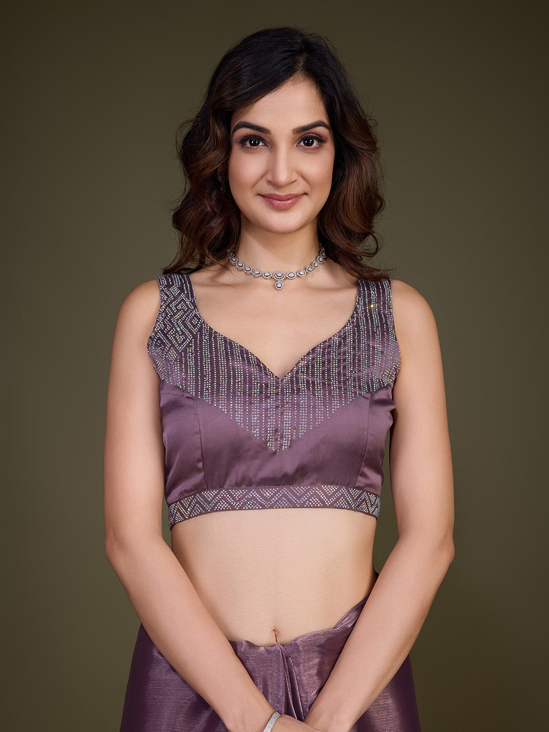 Women's Light Purple Organza Siroski work Saree with Unstitched Blouse Piece Trendmalls