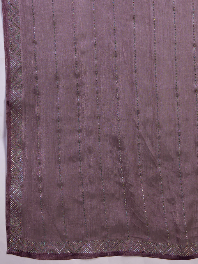 Women's Light Purple Organza Siroski work Saree with Unstitched Blouse Piece Trendmalls