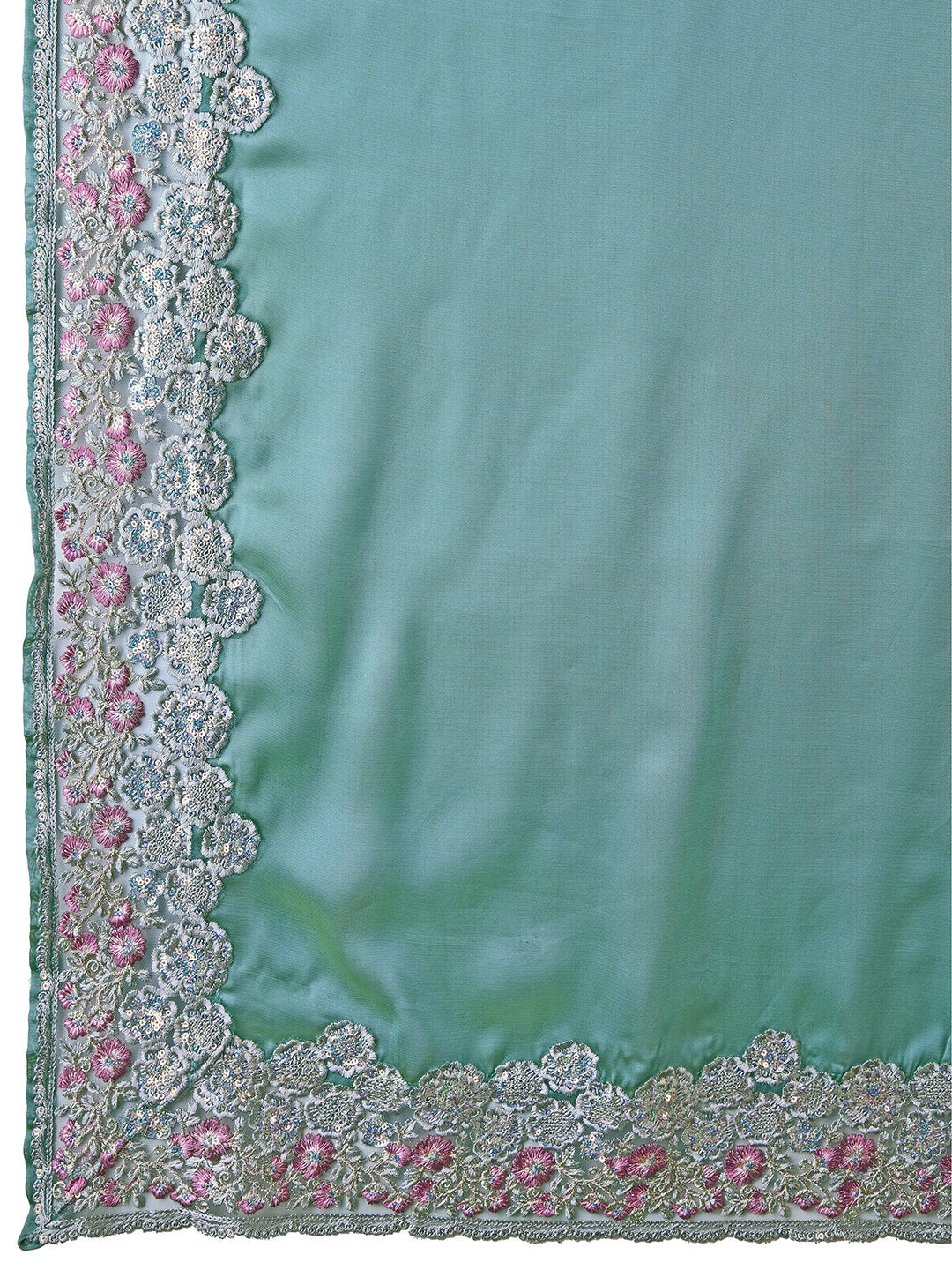 Women's Grey Rangoli Silk Embroidery Saree with Net Sequin work Blouse Piece Trendmalls