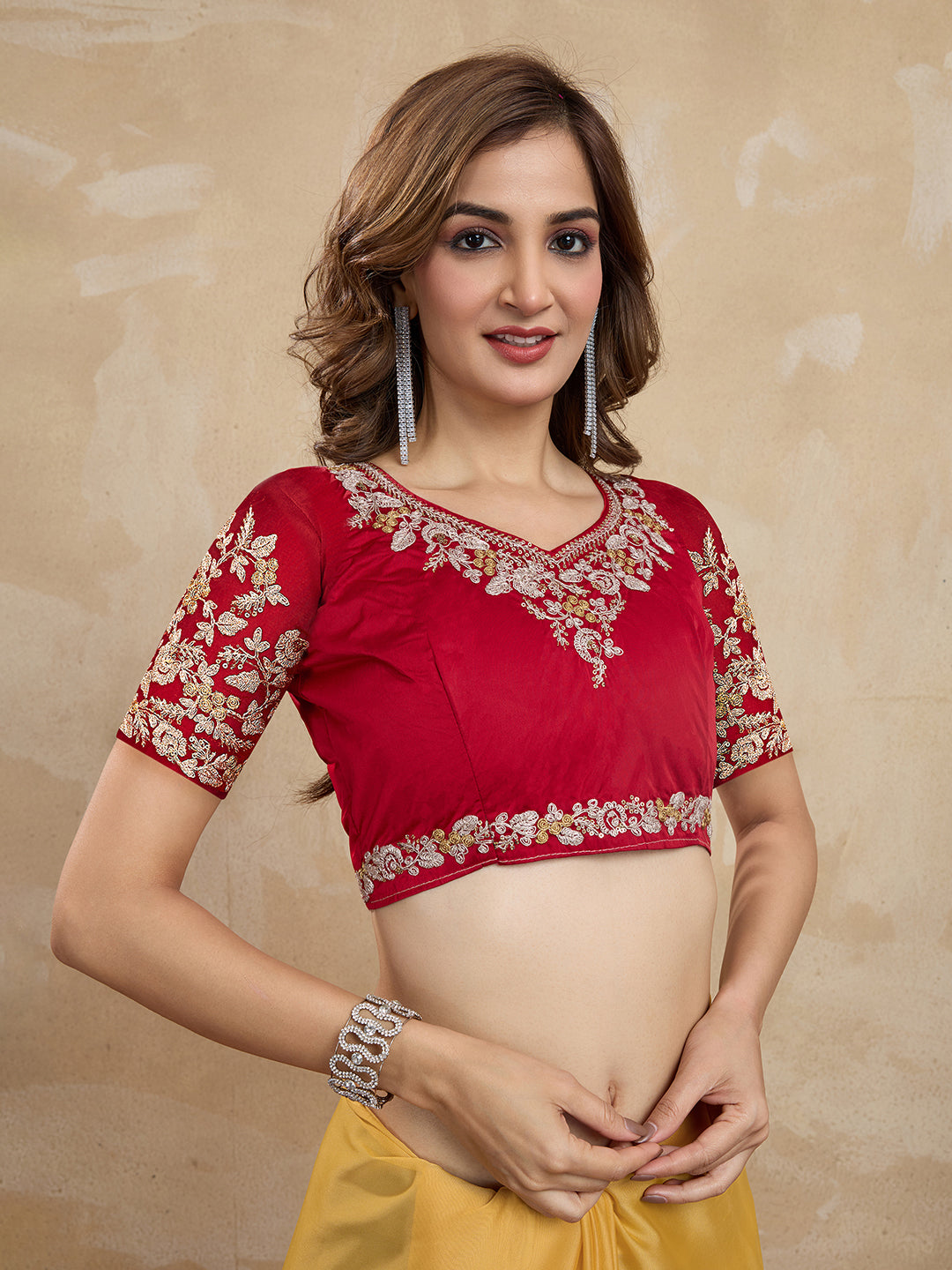Women Yellow Silk Embroidery Work Saree with Blouse Piece Trendmalls