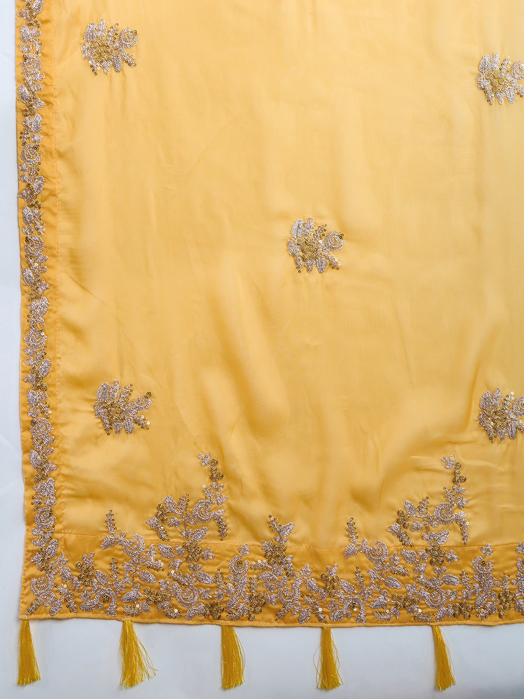 Women Yellow Silk Embroidery Work Saree with Blouse Piece Trendmalls