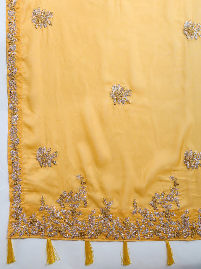 Women Yellow Silk Embroidery Work Saree with Blouse Piece Trendmalls