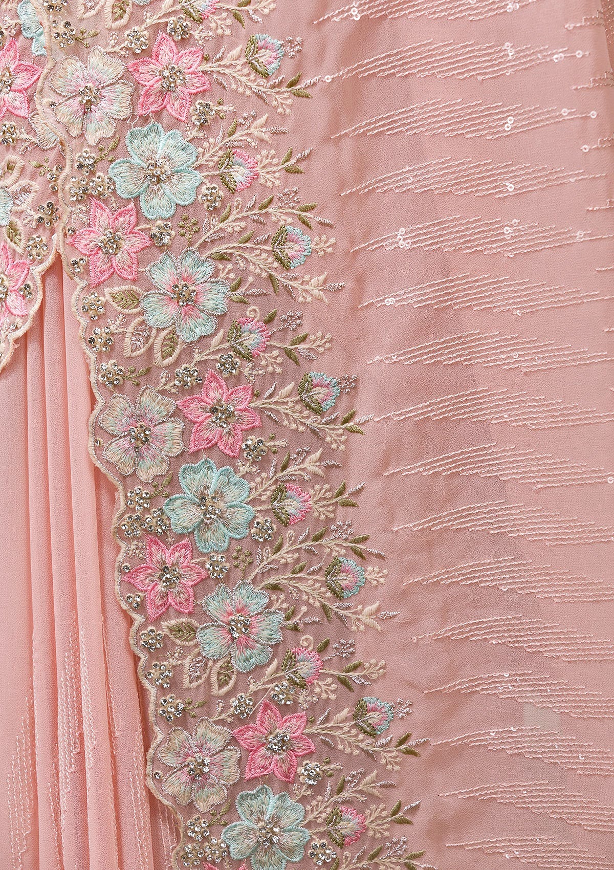 Georgette Embroidery Sequence Work Saree With Unstitched Blouse Piece
