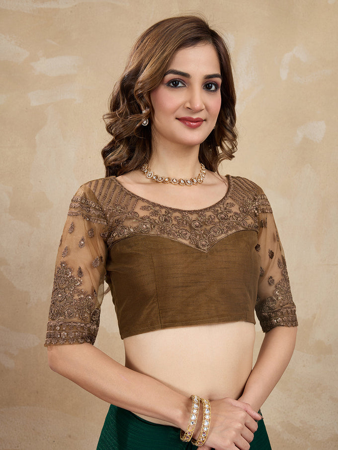 Women's Green Chiffon Embroidered Border Saree with Blouse Piece Trendmalls