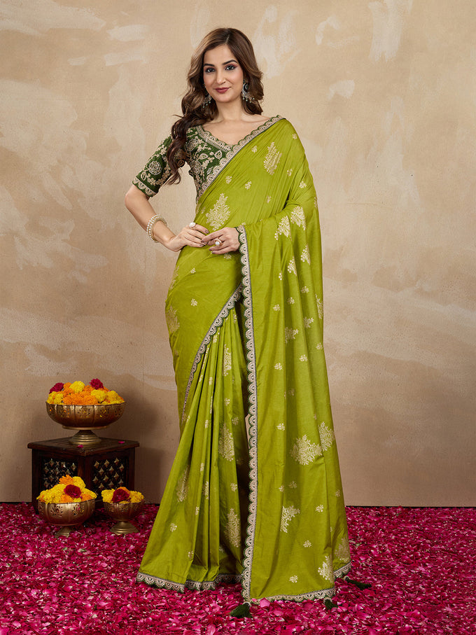 Women's Jacquard Silk Embroidery Zarkan Work Saree with Unstitch Embroidered Blouse Piece Trendmalls