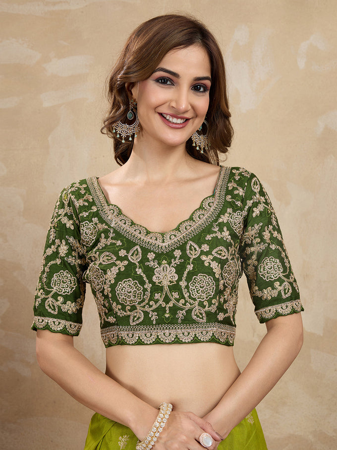Women's Jacquard Silk Embroidery Zarkan Work Saree with Unstitch Embroidered Blouse Piece Trendmalls