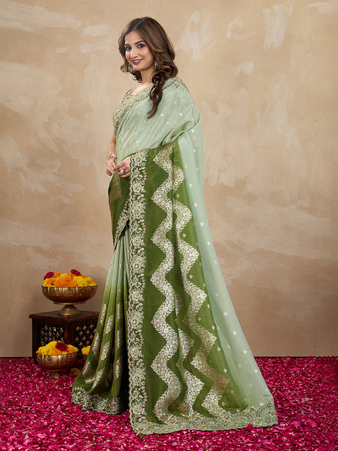 Women's Jacquard Silk Embroidery Zarkan Work Saree with Unstitch Embroidered Blouse Piece Trendmalls