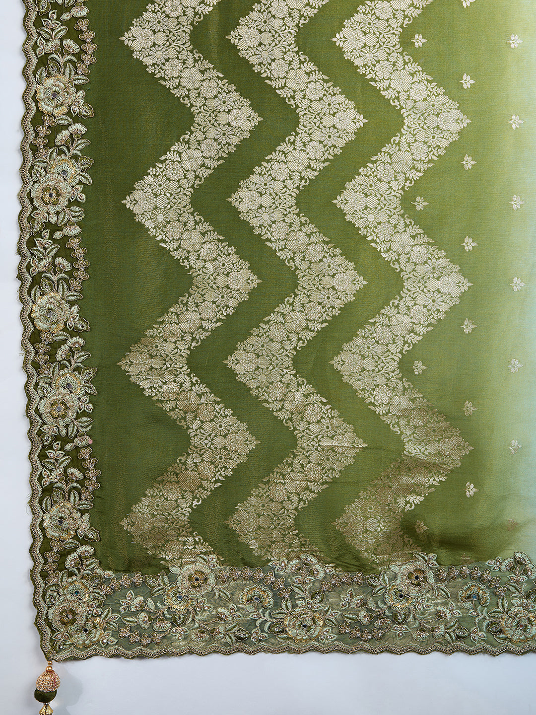 Women's Jacquard Silk Embroidery Zarkan Work Saree with Unstitch Embroidered Blouse Piece Trendmalls