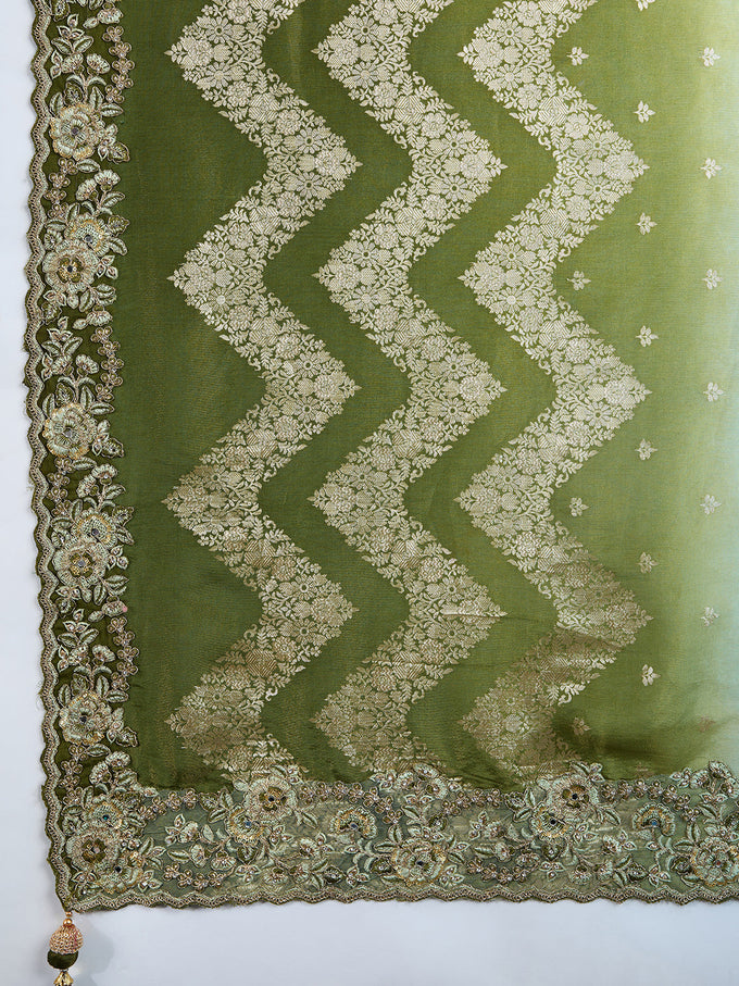 Women's Jacquard Silk Embroidery Zarkan Work Saree with Unstitch Embroidered Blouse Piece Trendmalls