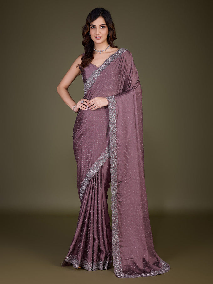 Women Light Brown Saree Rangoli sik Embroidery With Siroski Work Saree Trendmalls