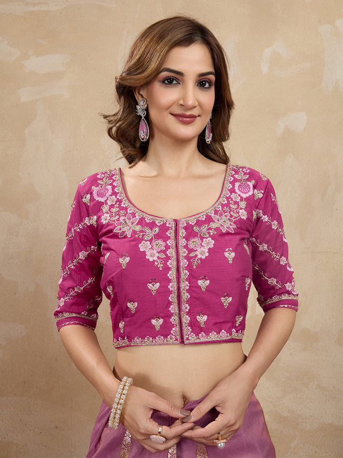 Women's Jacquard Silk Embroidery Zarkan Work Saree with Unstitch Embroidered Blouse Piece Trendmalls