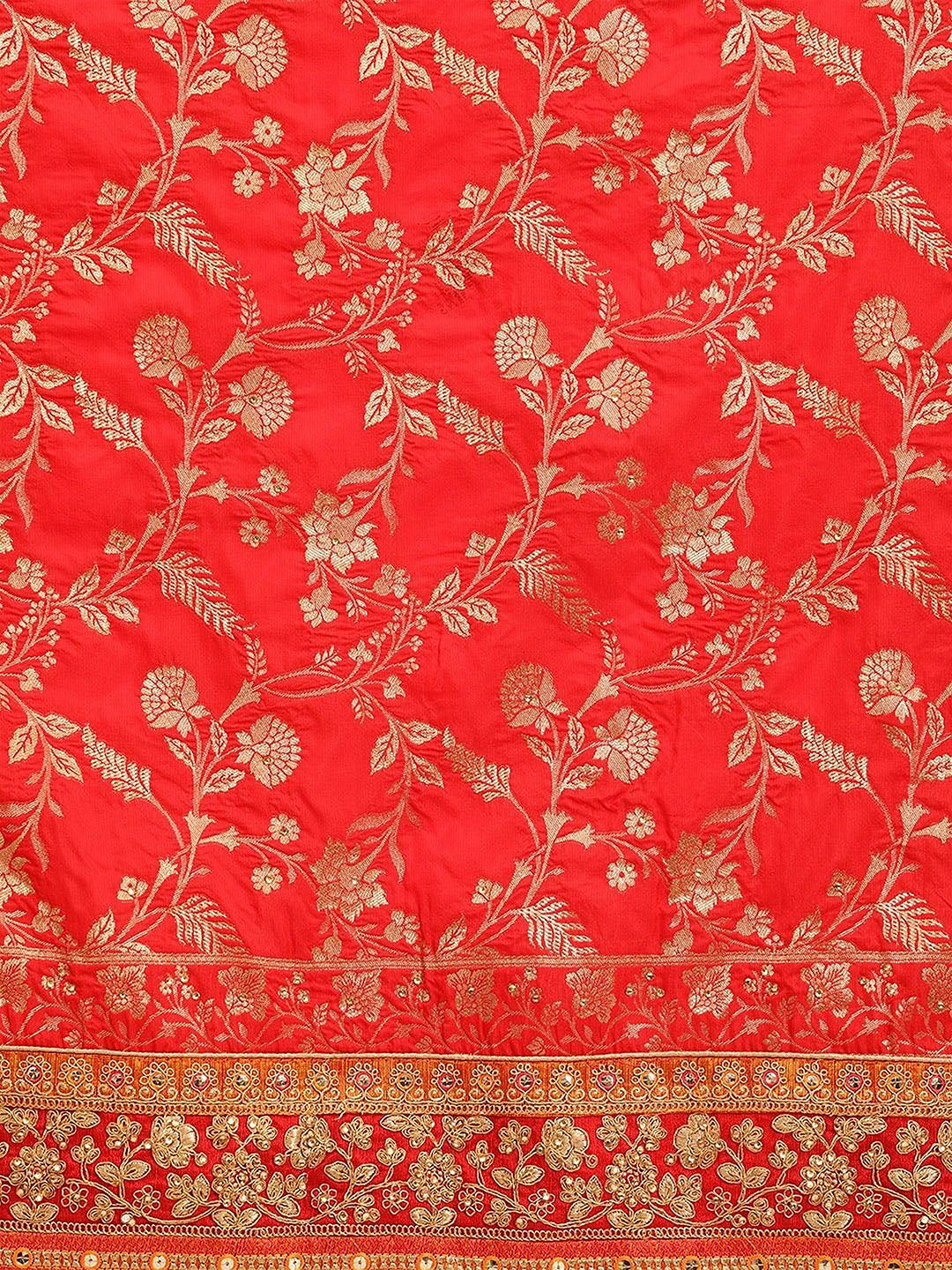 Women's Red Pure Silk Embroidery Work Saree with Unstitch Blouse Piece Trendmalls