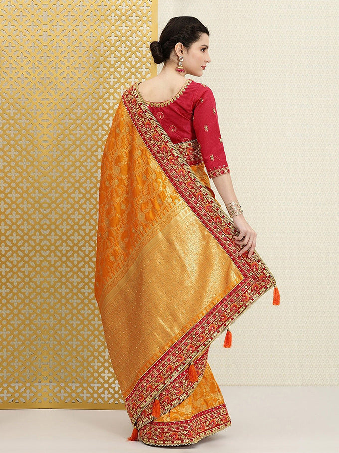 Women's Orange Pure Silk Embroidery Work Saree with Unstitch Blouse Piece Trendmalls