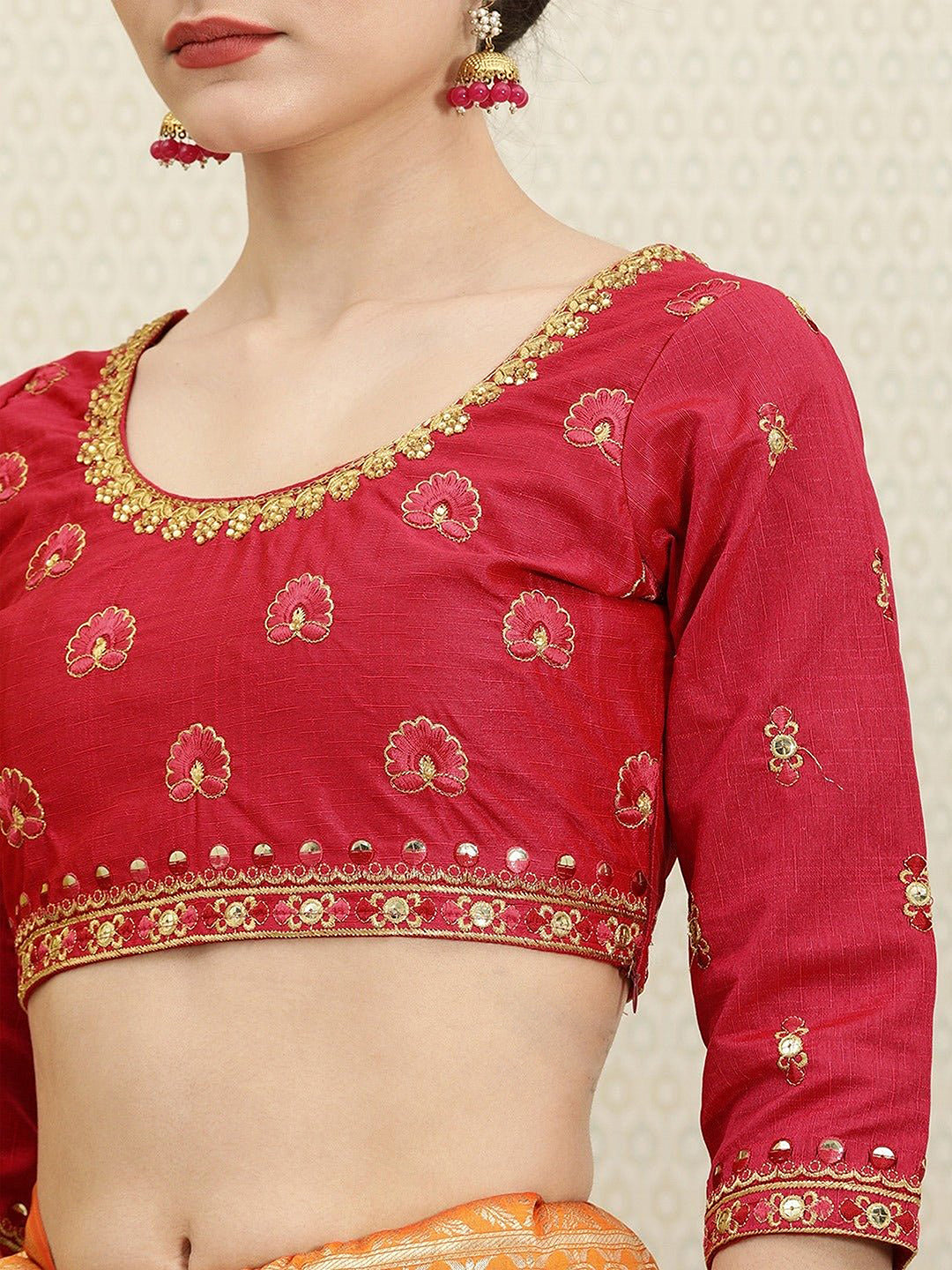 Women's Orange Pure Silk Embroidery Work Saree with Unstitch Blouse Piece Trendmalls