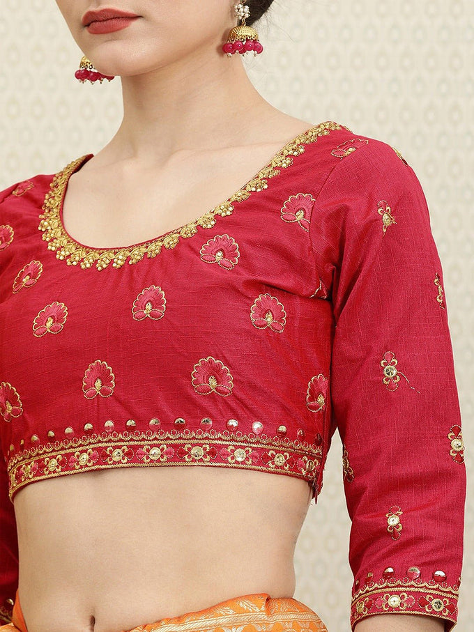 Women's Orange Pure Silk Embroidery Work Saree with Unstitch Blouse Piece Trendmalls