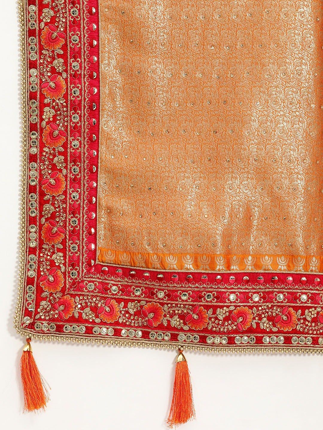 Women's Orange Pure Silk Embroidery Work Saree with Unstitch Blouse Piece Trendmalls