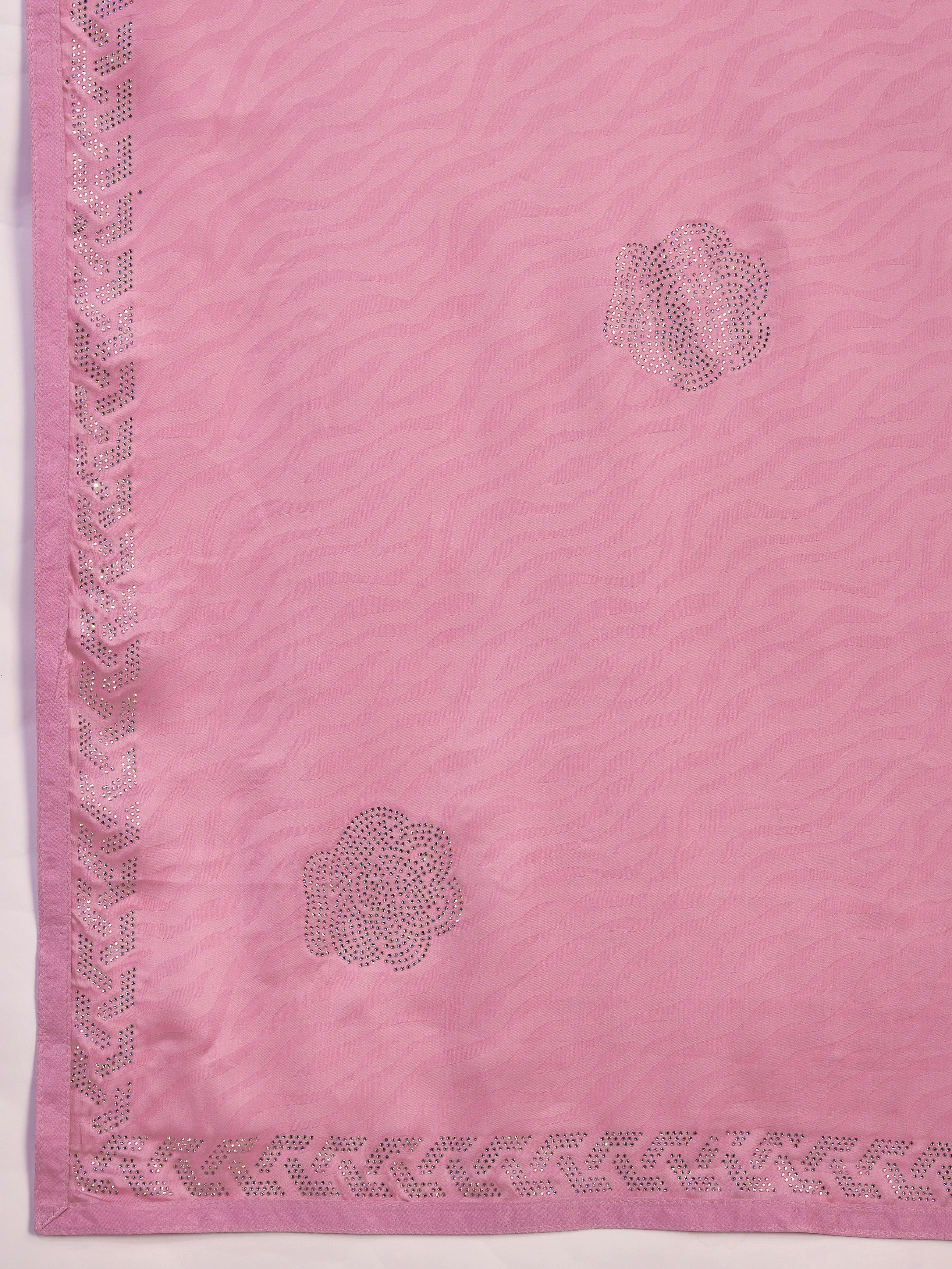 LightPink Chiffon Siroski Work Saree with Unstitch Blouse Piece Trendmalls