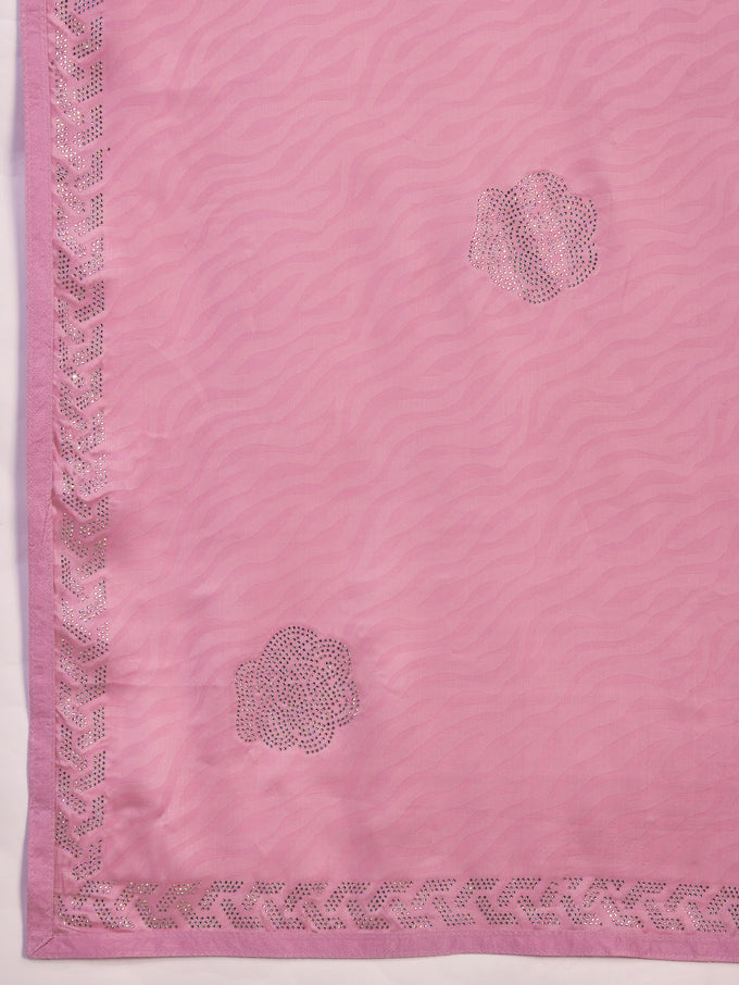 LightPink Chiffon Siroski Work Saree with Unstitch Blouse Piece Trendmalls