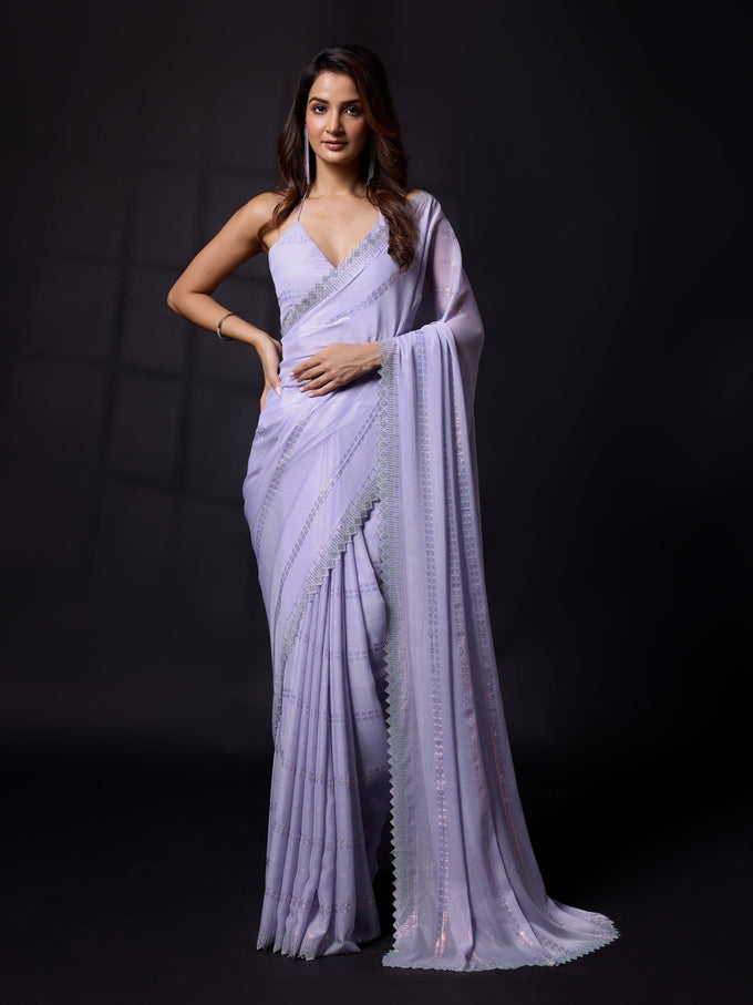 Women's Chiffon Siroski Work Saree with Unstitch Blouse Piece Trendmalls