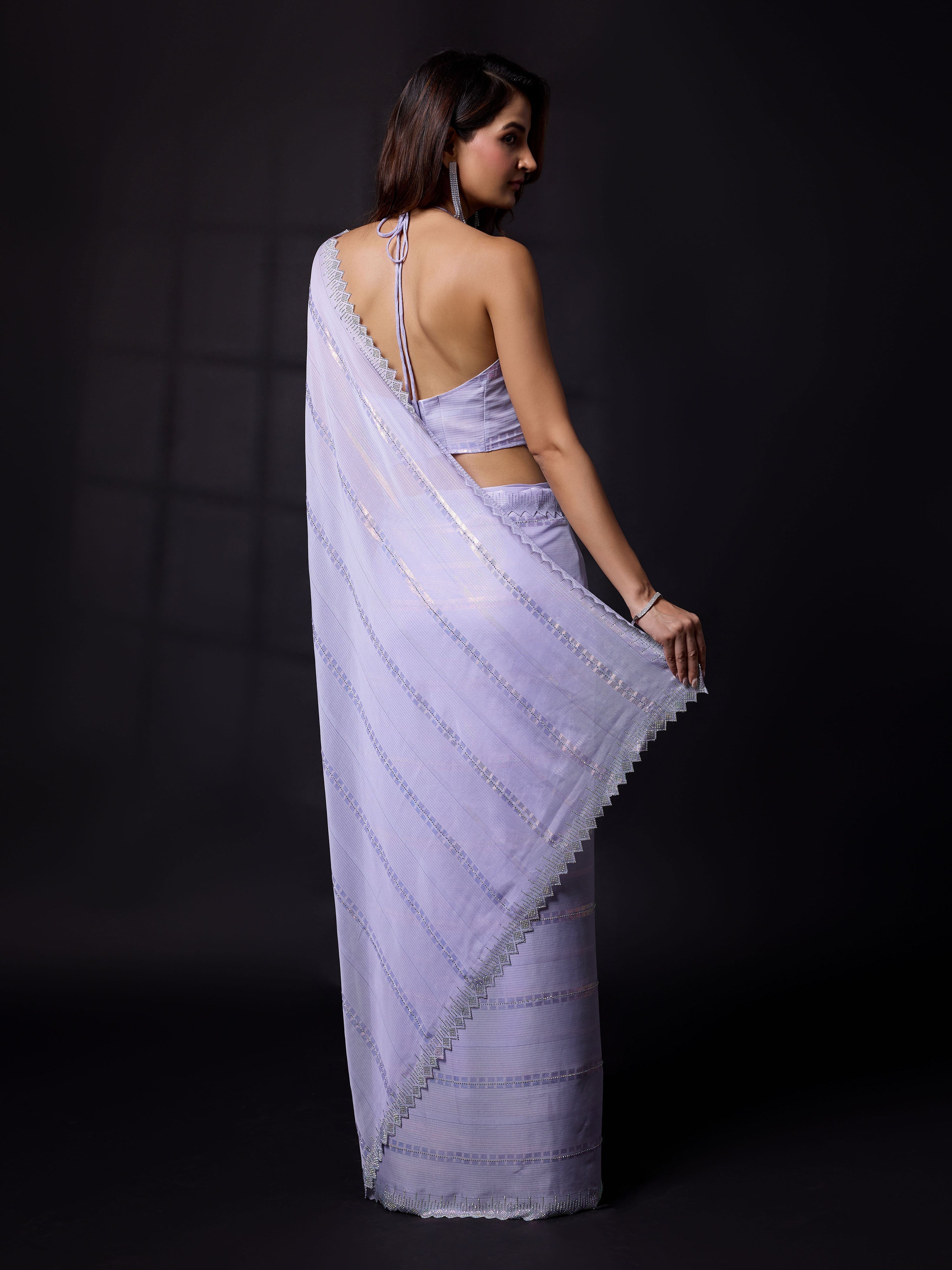 Women's Chiffon Siroski Work Saree with Unstitch Blouse Piece Trendmalls