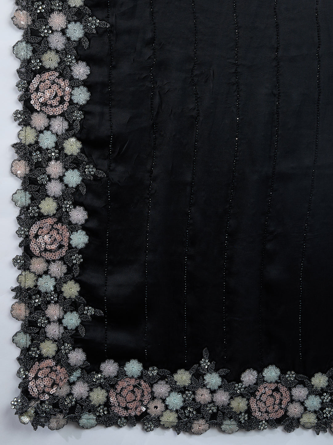 Women's Satin Embroidery Sequin Work Saree with Unstitch Blouse Piece Trendmalls