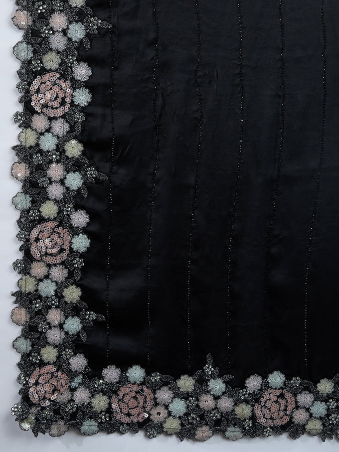 Women's Satin Embroidery Sequin Work Saree with Unstitch Blouse Piece Trendmalls