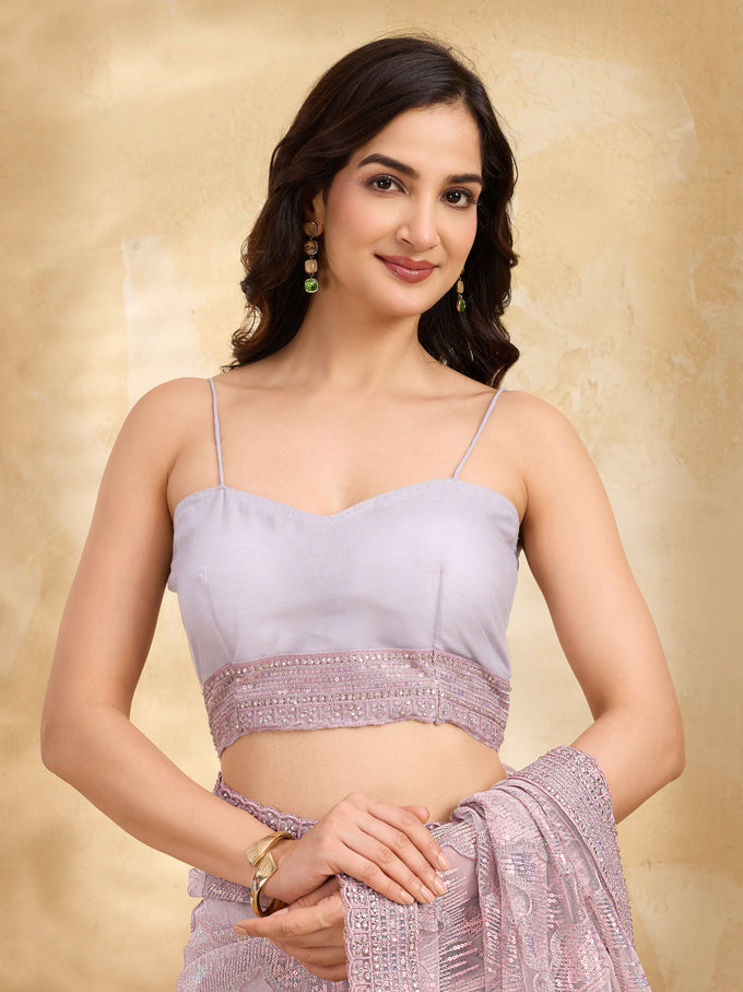 Women's Net Embroidery Stone, Sequin Work Saree with Unstitch Blouse Piece