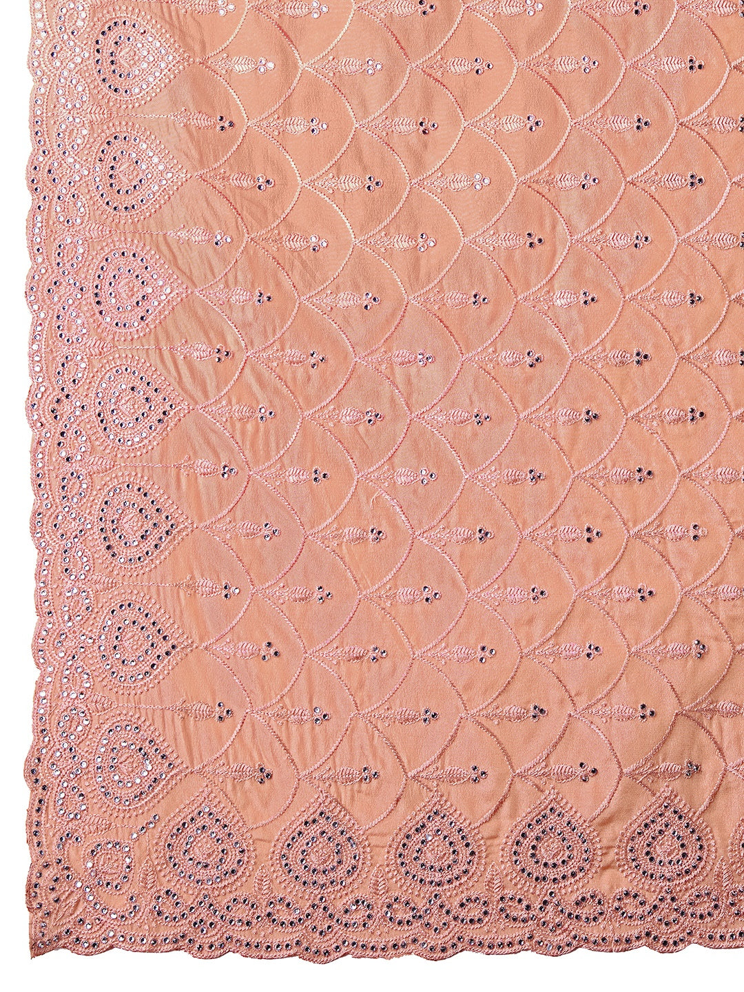 Women's Orange Silk Embroidery Zarkan Work Saree with Unstitch Blouse Piece Trendmalls